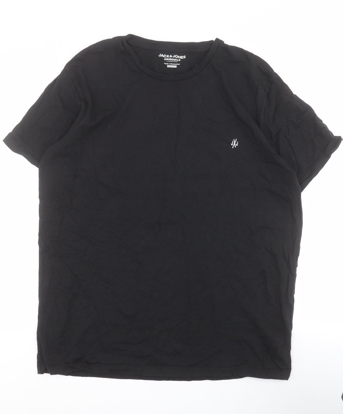 JACK & JONES Mens Black  Cotton  T-Shirt Size L Crew Neck