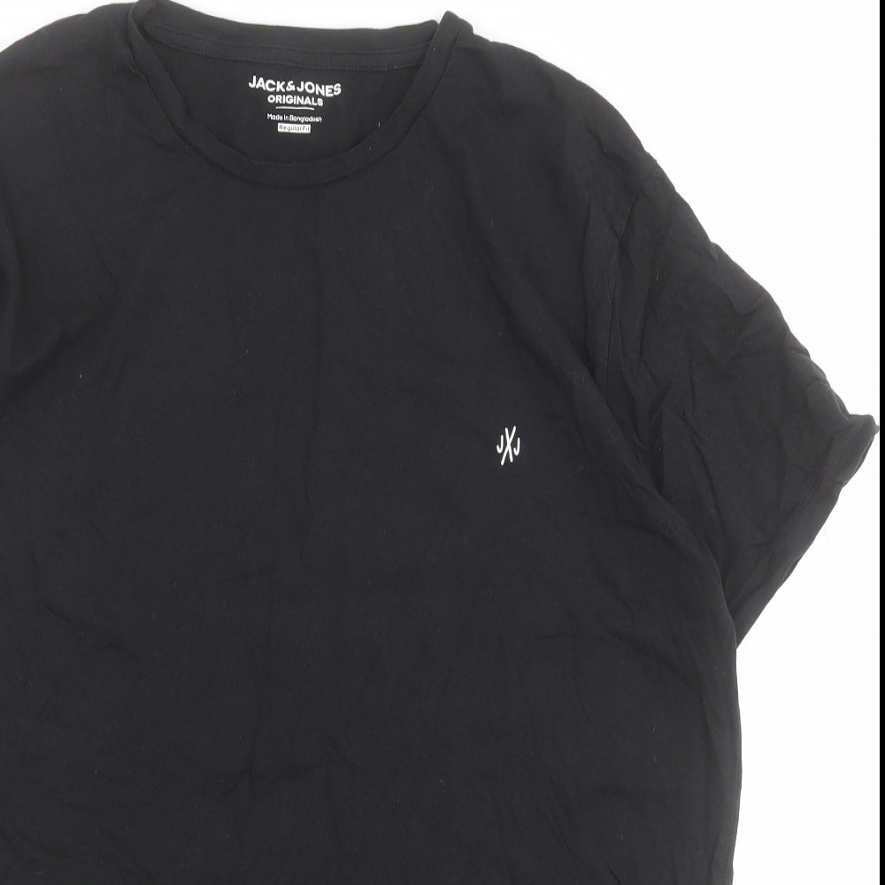 JACK & JONES Mens Black  Cotton  T-Shirt Size L Crew Neck