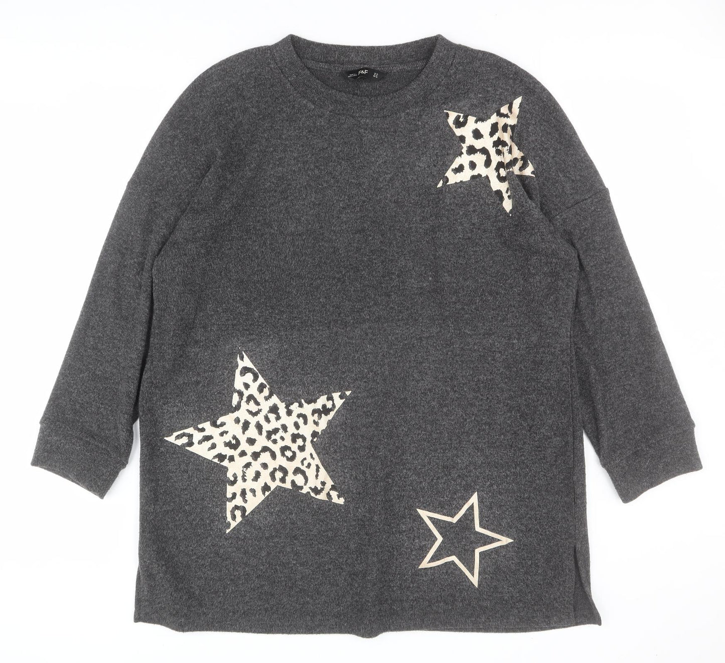 F&F Womens Grey Crew Neck  Polyester Pullover Jumper Size 20   - Stars