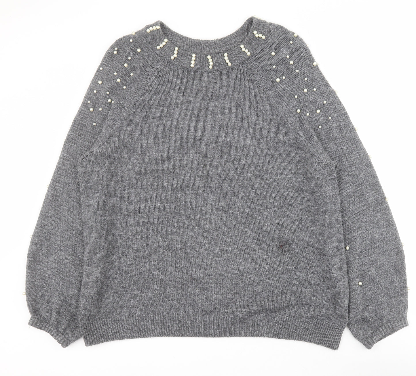 George Womens Grey Round Neck  Acrylic Pullover Jumper Size XL   - Pearls