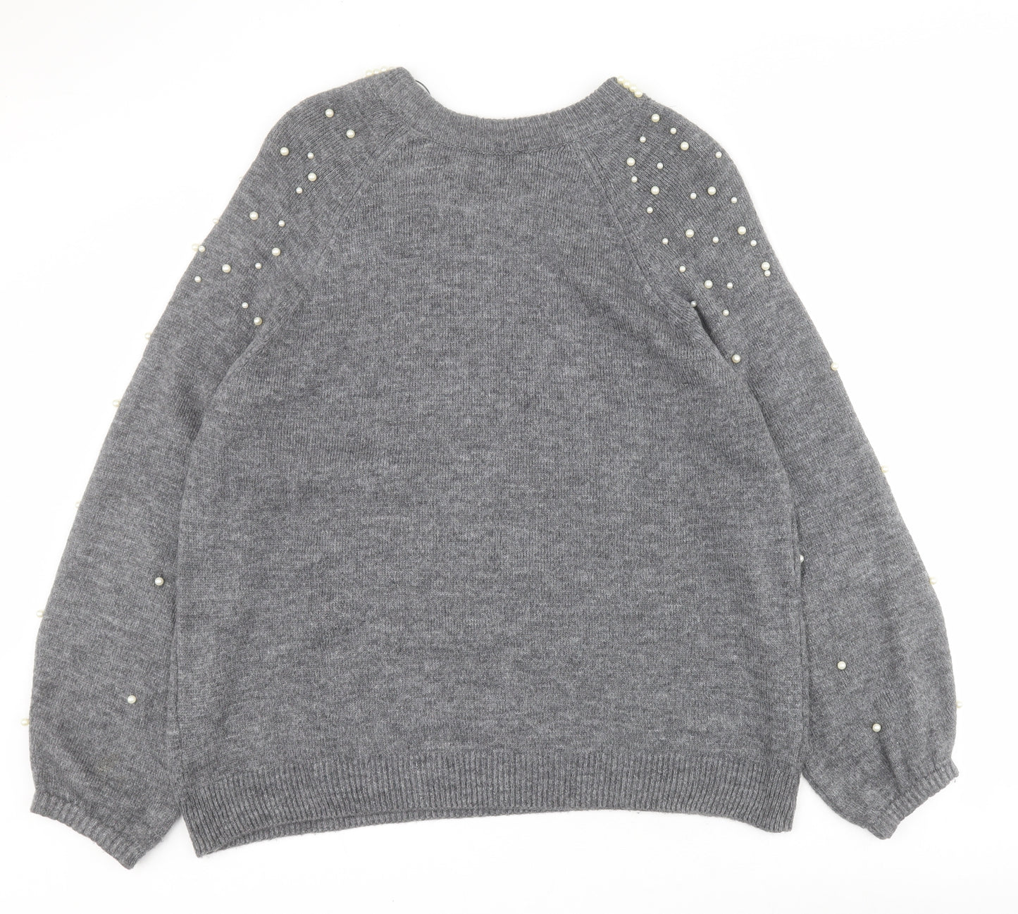 George Womens Grey Round Neck  Acrylic Pullover Jumper Size XL   - Pearls