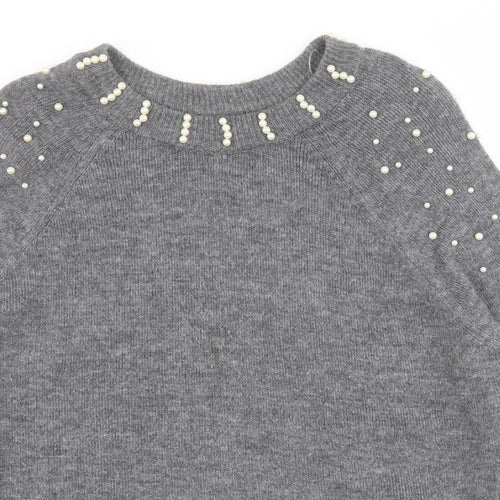 George Womens Grey Round Neck  Acrylic Pullover Jumper Size XL   - Pearls