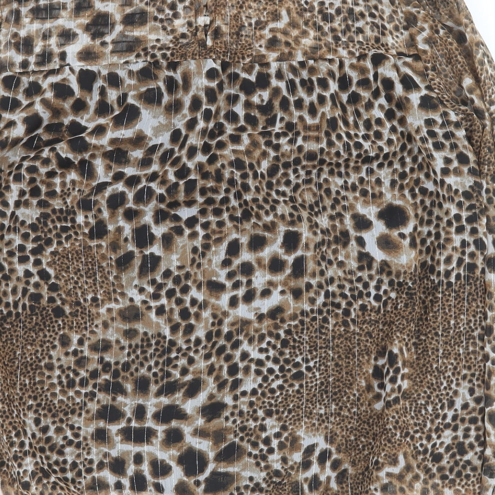 Dorothy Perkins Womens Brown Animal Print Polyester Basic Blouse Size 18 High Neck