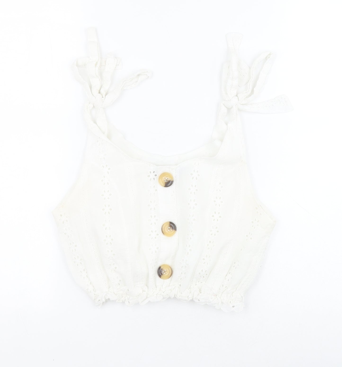 Parisian Womens White  Cotton Cropped Blouse Size M Round Neck