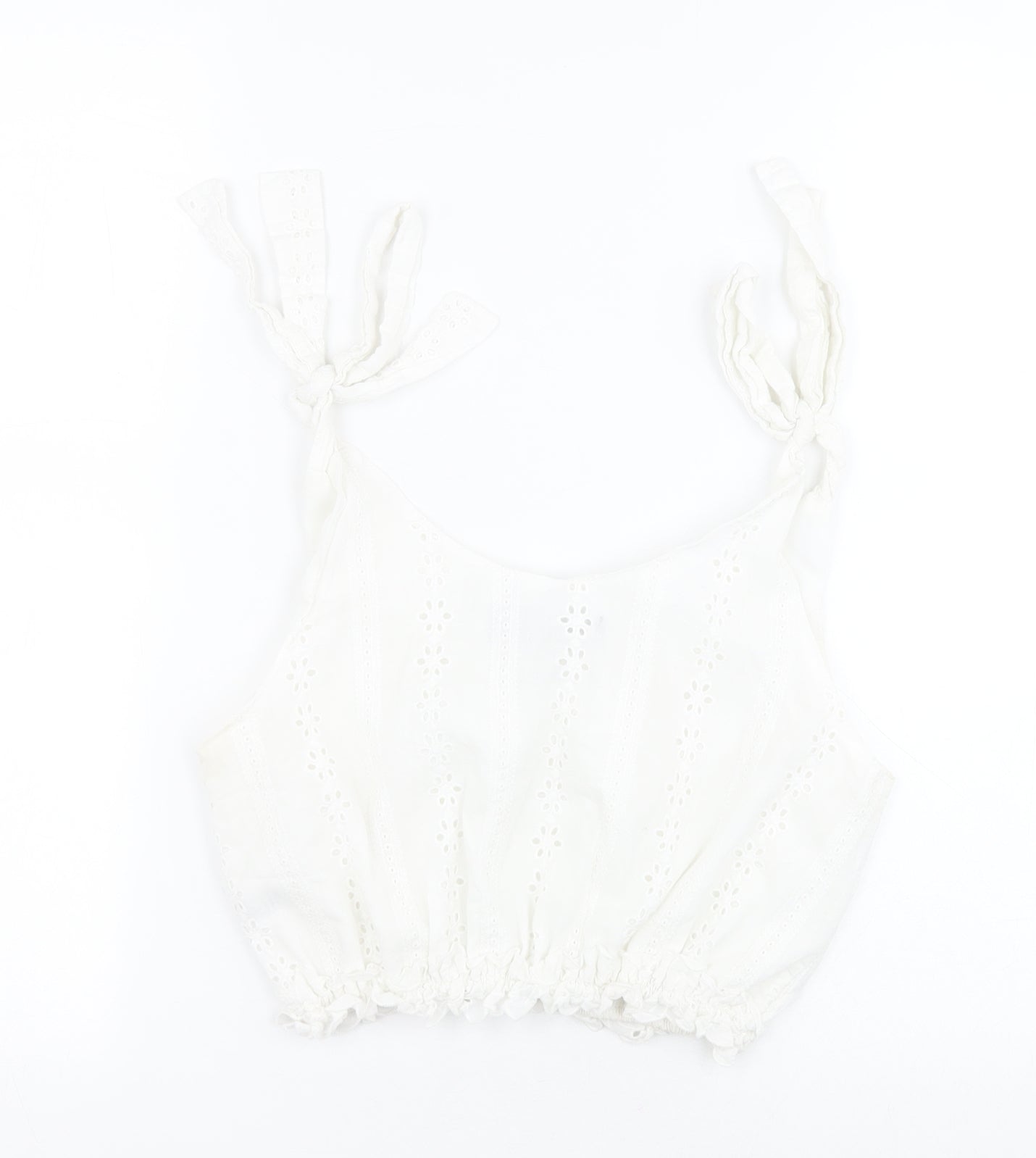 Parisian Womens White  Cotton Cropped Blouse Size M Round Neck