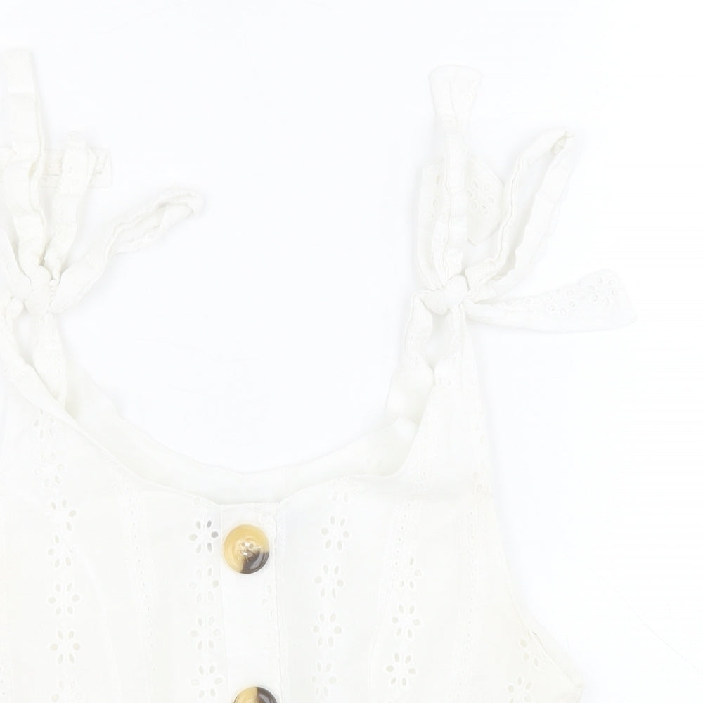 Parisian Womens White  Cotton Cropped Blouse Size M Round Neck