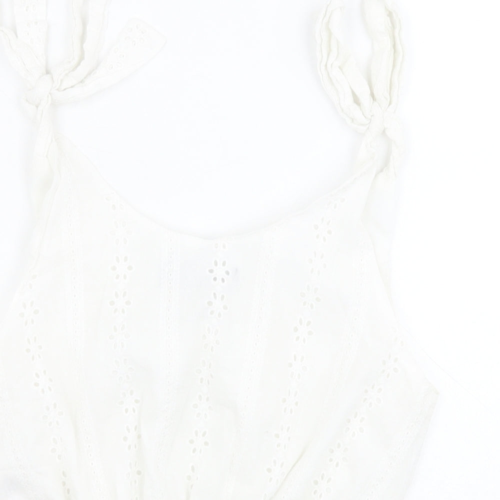 Parisian Womens White  Cotton Cropped Blouse Size M Round Neck