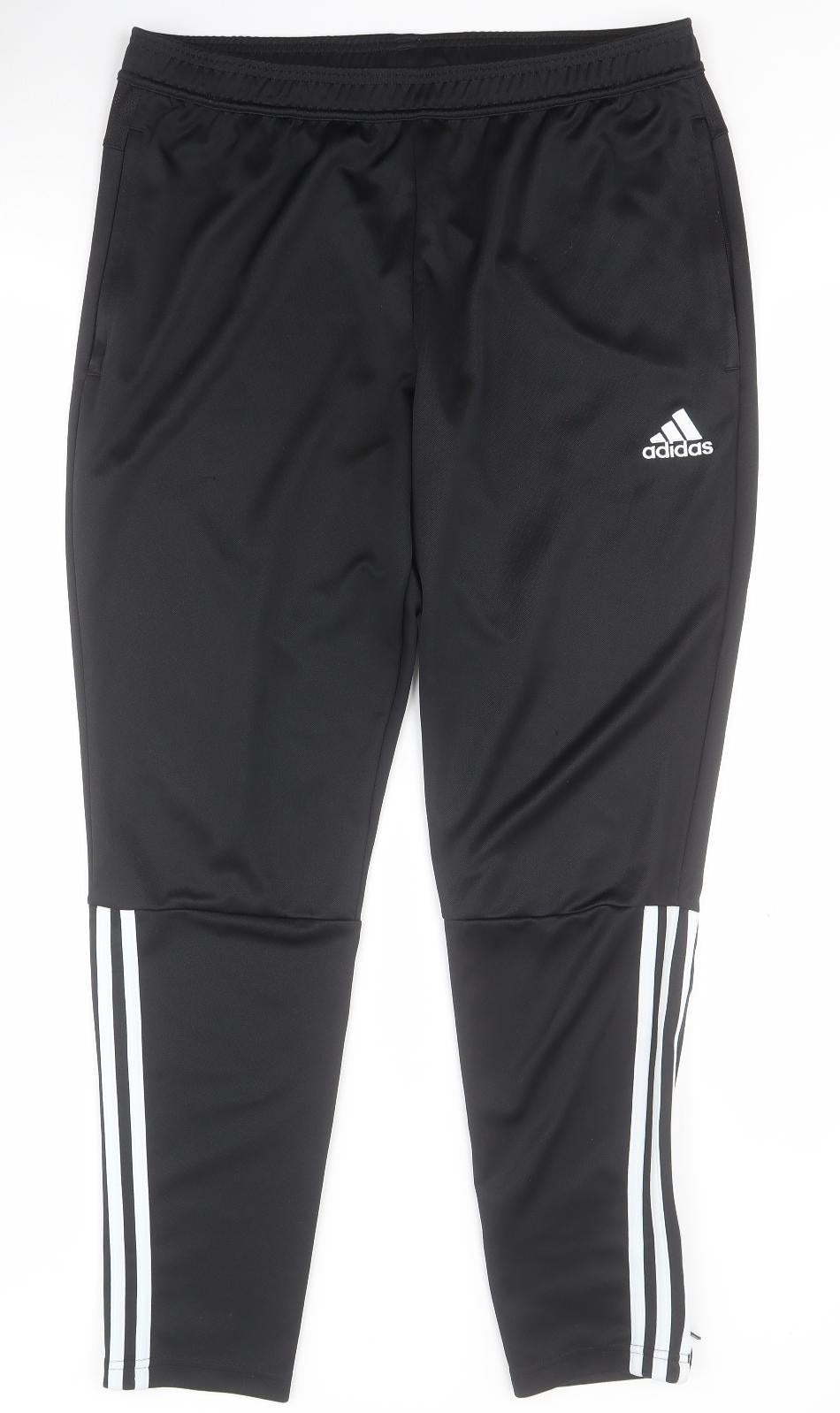 adidas Mens Black  Polyester Jogger Trousers Size L L28 in Regular Drawstring