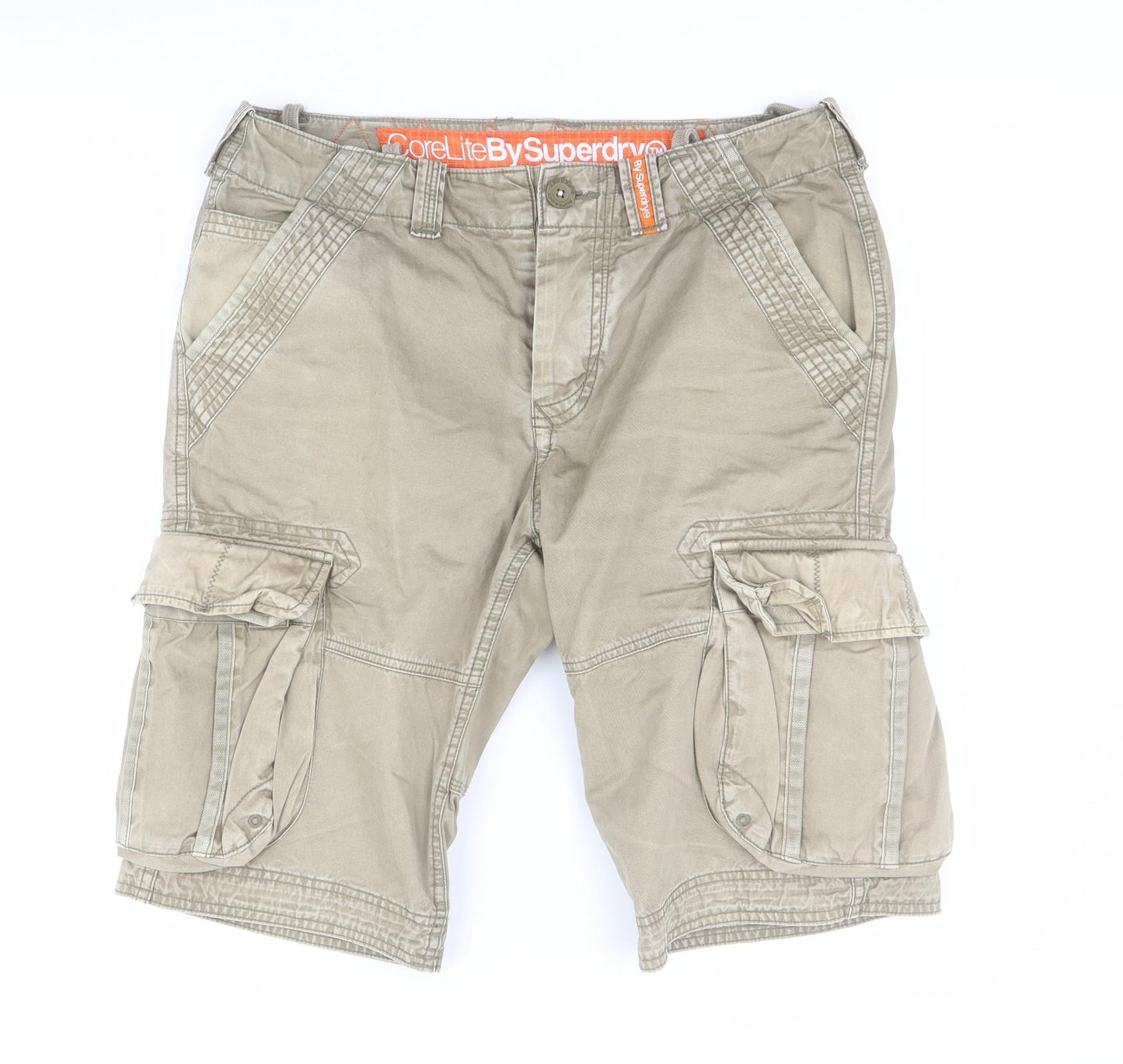 Superdry Mens Beige  Cotton Cargo Shorts Size S L11 in Regular Buckle
