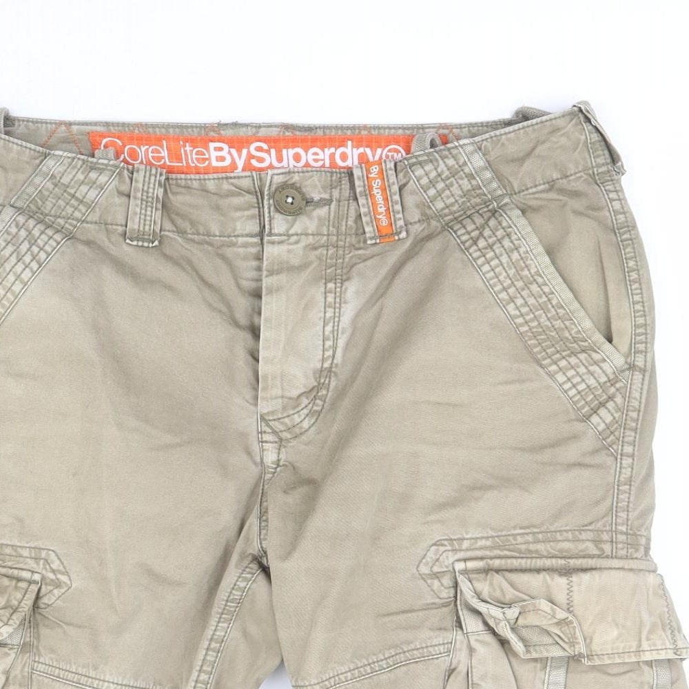 Superdry Mens Beige  Cotton Cargo Shorts Size S L11 in Regular Buckle