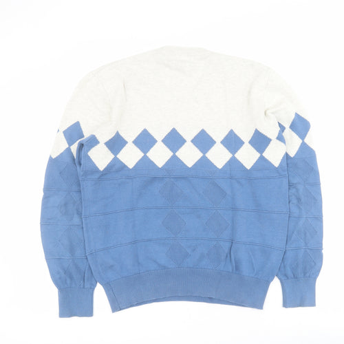 Toplook Mens Blue V-Neck Argyle/Diamond Cotton Pullover Jumper Size M