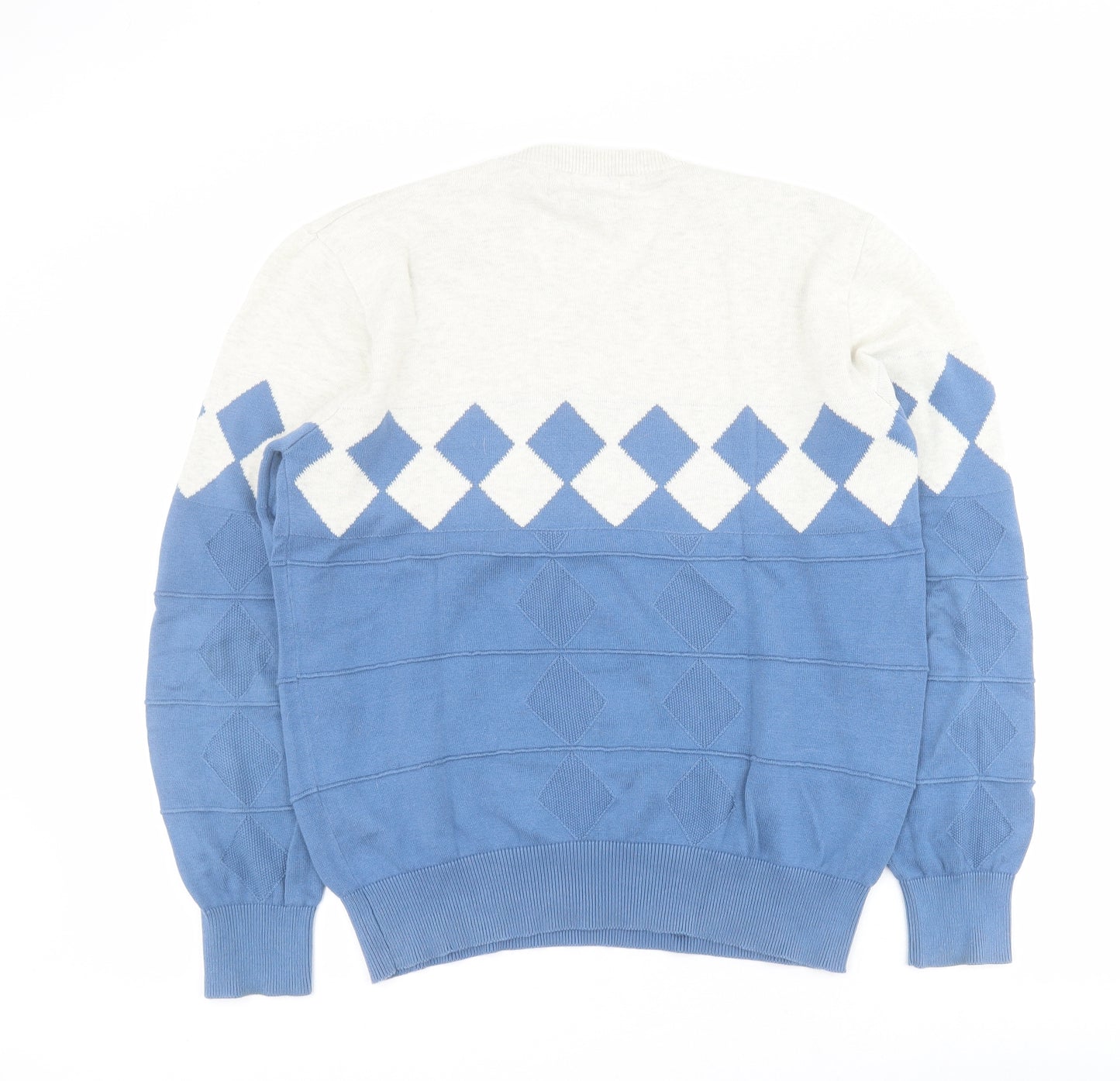 Toplook Mens Blue V-Neck Argyle/Diamond Cotton Pullover Jumper Size M