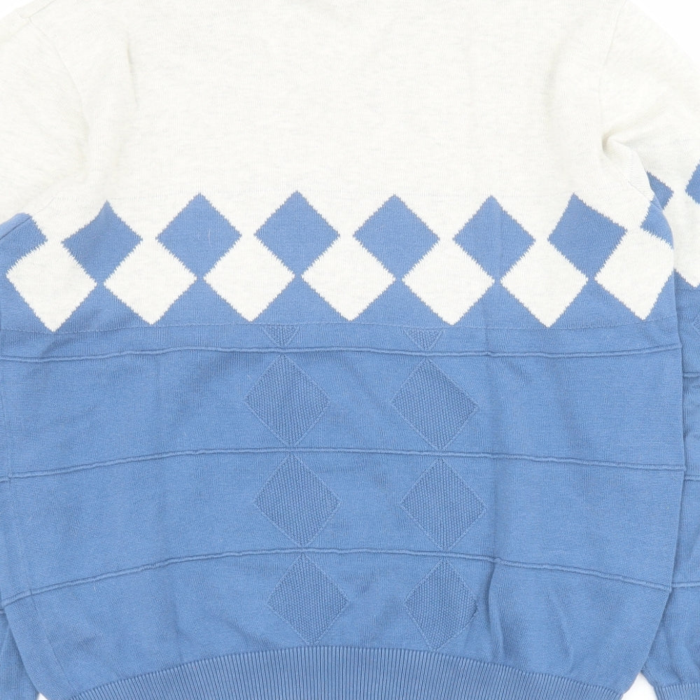 Toplook Mens Blue V-Neck Argyle/Diamond Cotton Pullover Jumper Size M