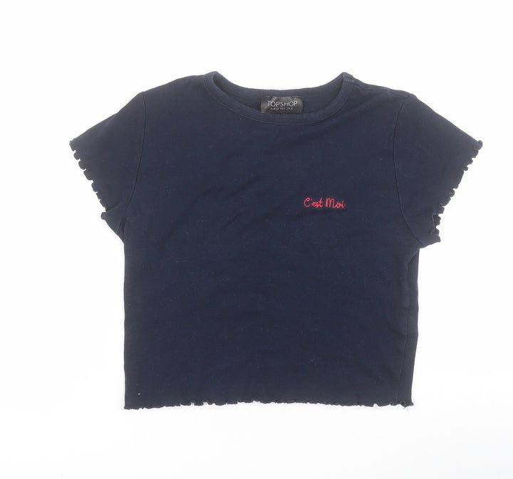 Topshop Womens Blue  100% Cotton Cropped T-Shirt Size 6 Round Neck - C'est moi