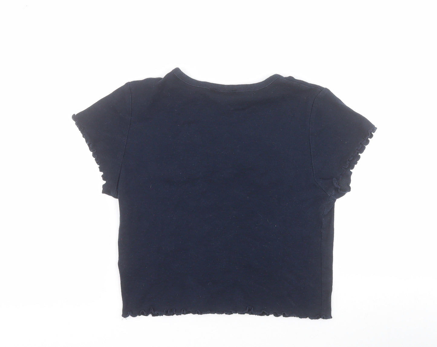 Topshop Womens Blue  100% Cotton Cropped T-Shirt Size 6 Round Neck - C'est moi