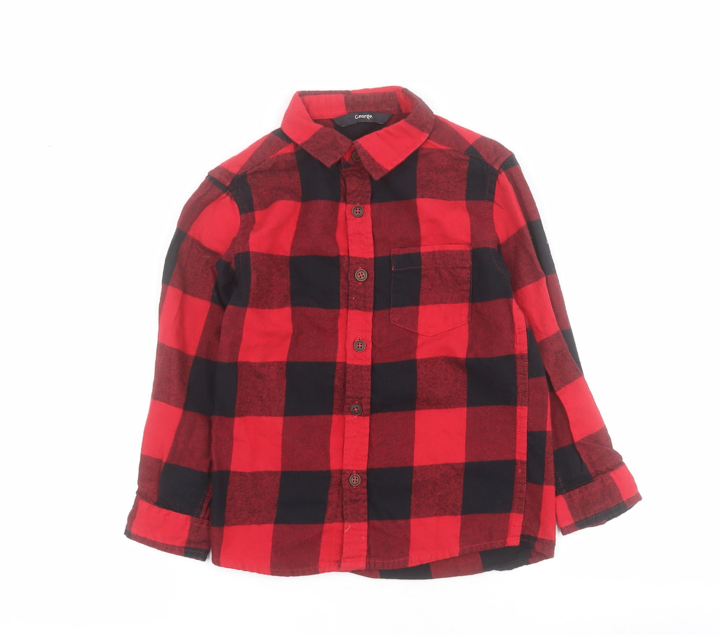George Boys Red Plaid 100% Cotton Basic Button-Up Size 4-5 Years Collared Button
