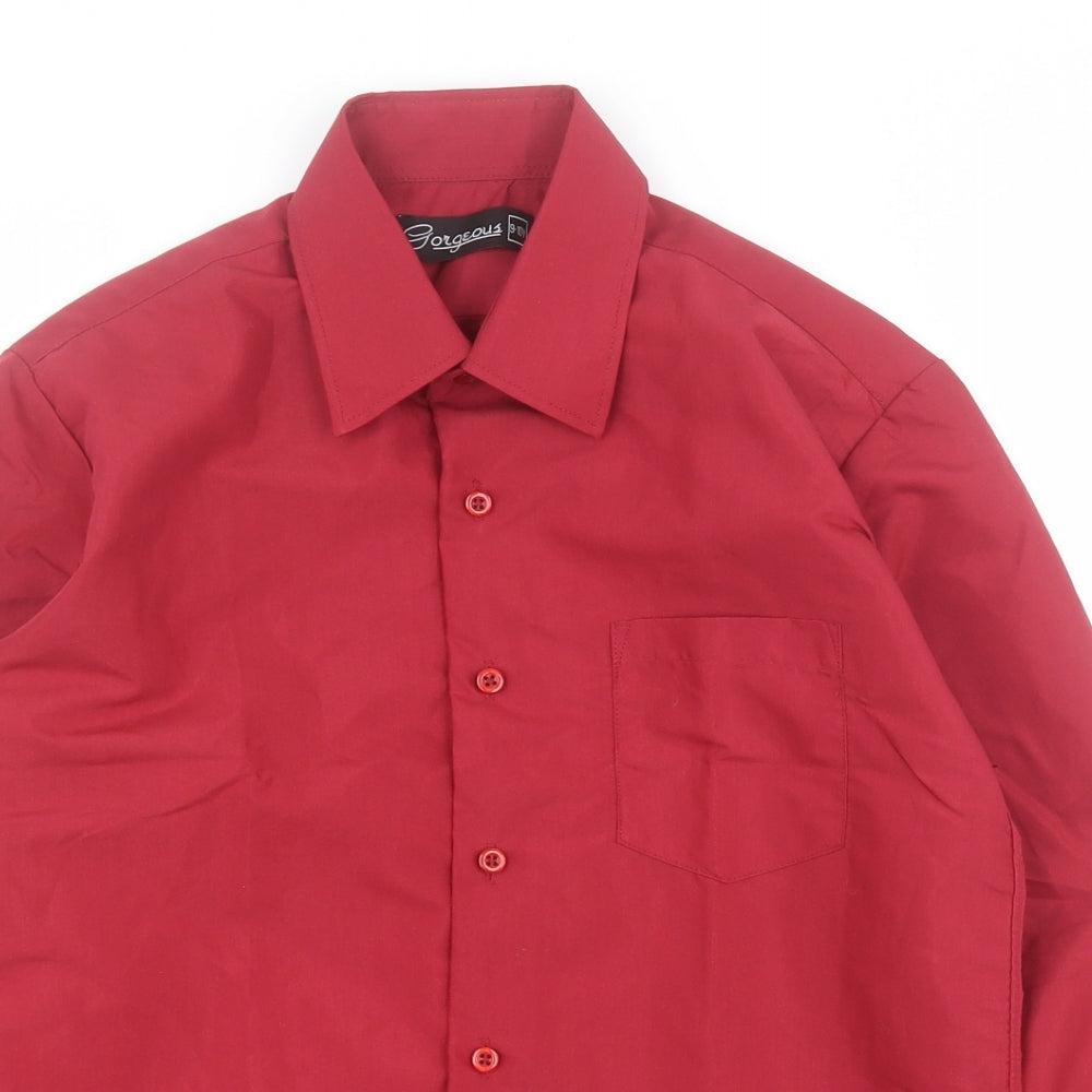 Gorgeous Boys Red  Polyester Basic Dress Shirt Size 9-10 Years Collared Button