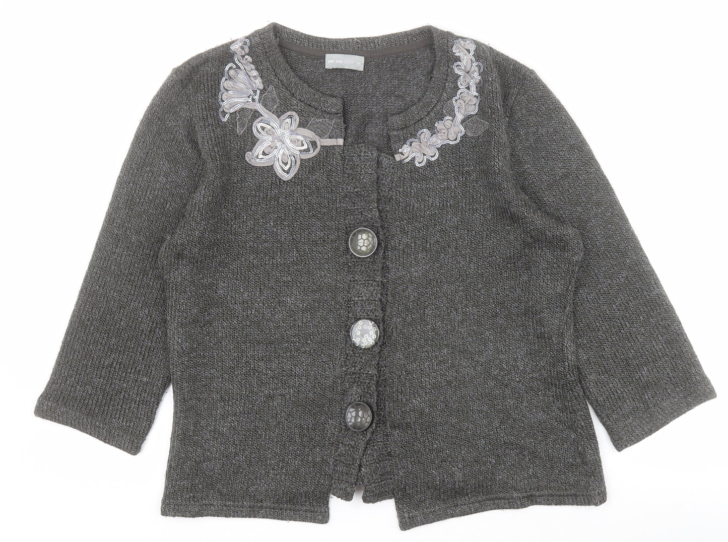 Marks and Spencer Womens Grey Round Neck  Acrylic Cardigan Jumper Size M
