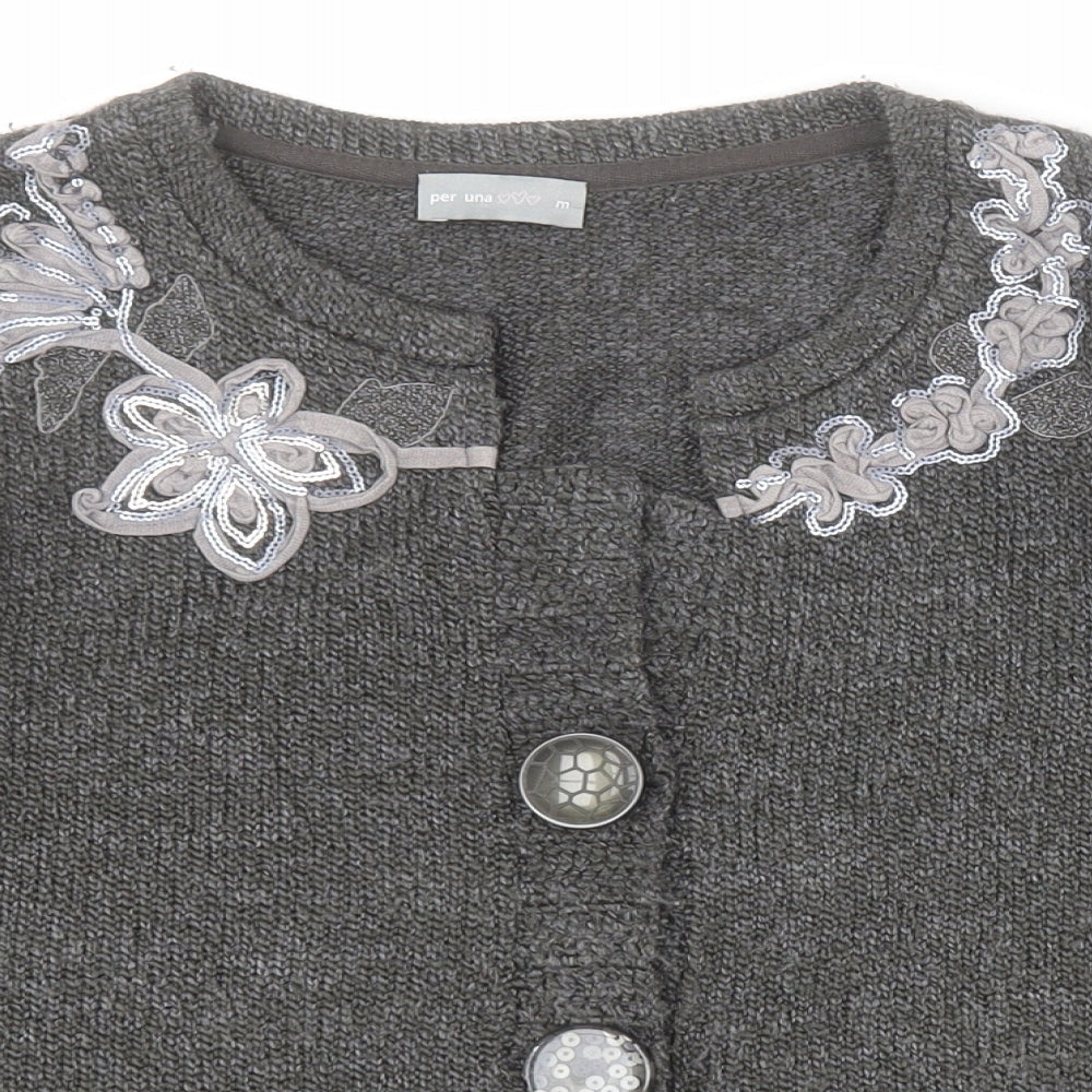 Marks and Spencer Womens Grey Round Neck  Acrylic Cardigan Jumper Size M