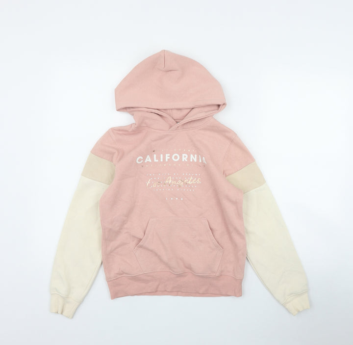 H&HM Girls Pink Colourblock Cotton Pullover Hoodie Size 10-11 Years Pullover - 'California'