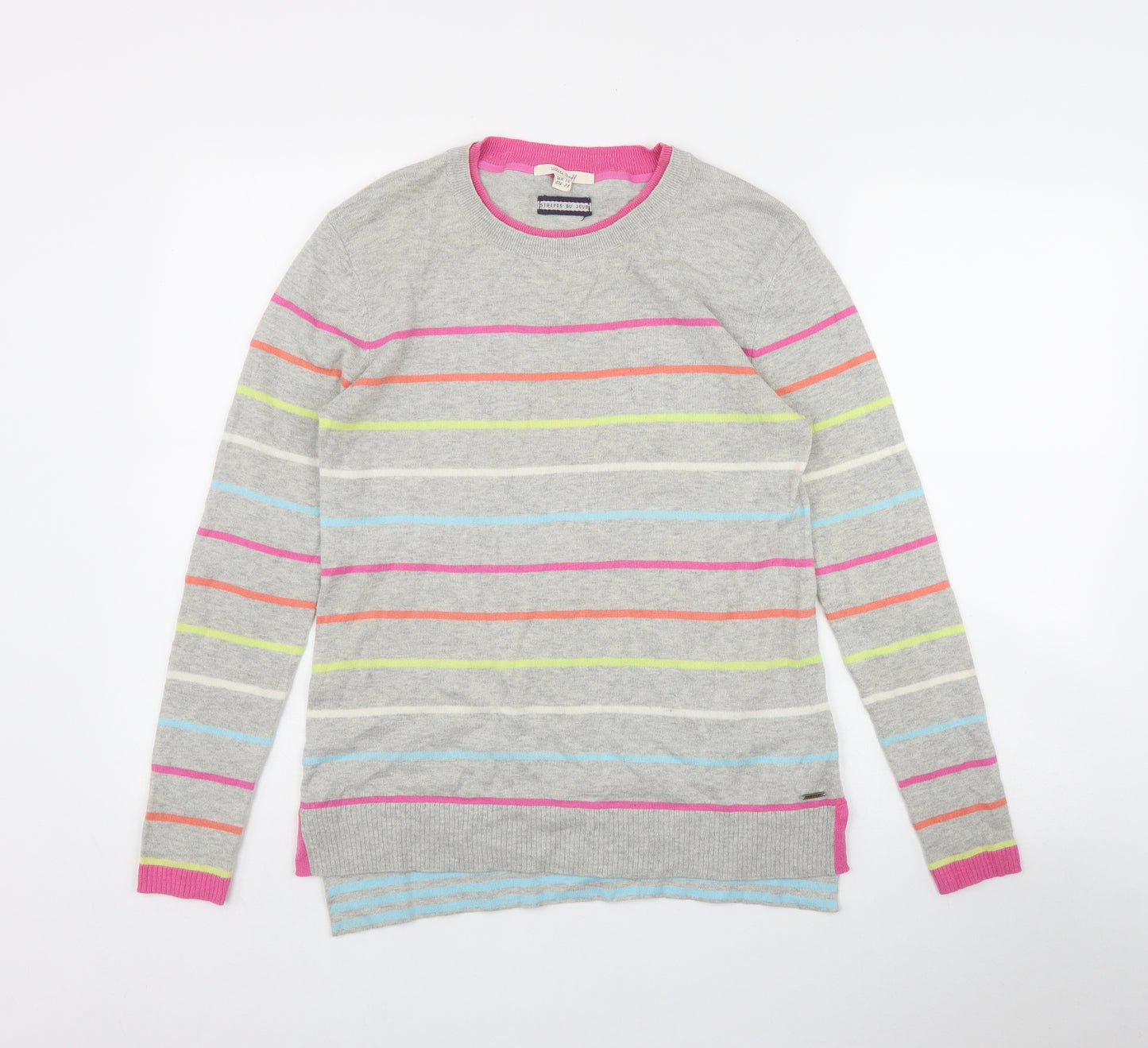 White Stuff Womens Grey Round Neck Striped Wool Pullover Jumper Size 10