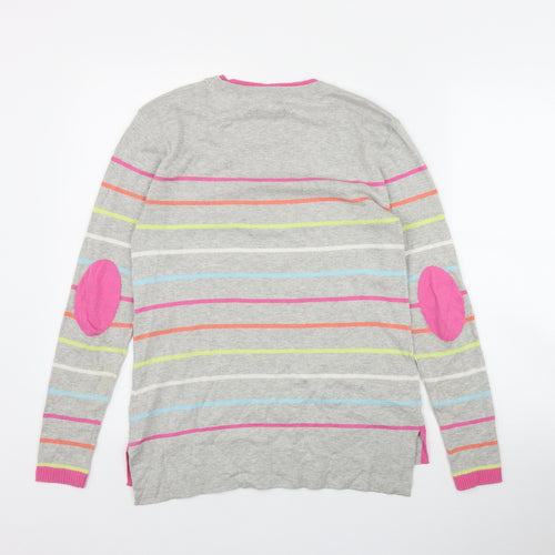 White Stuff Womens Grey Round Neck Striped Wool Pullover Jumper Size 10