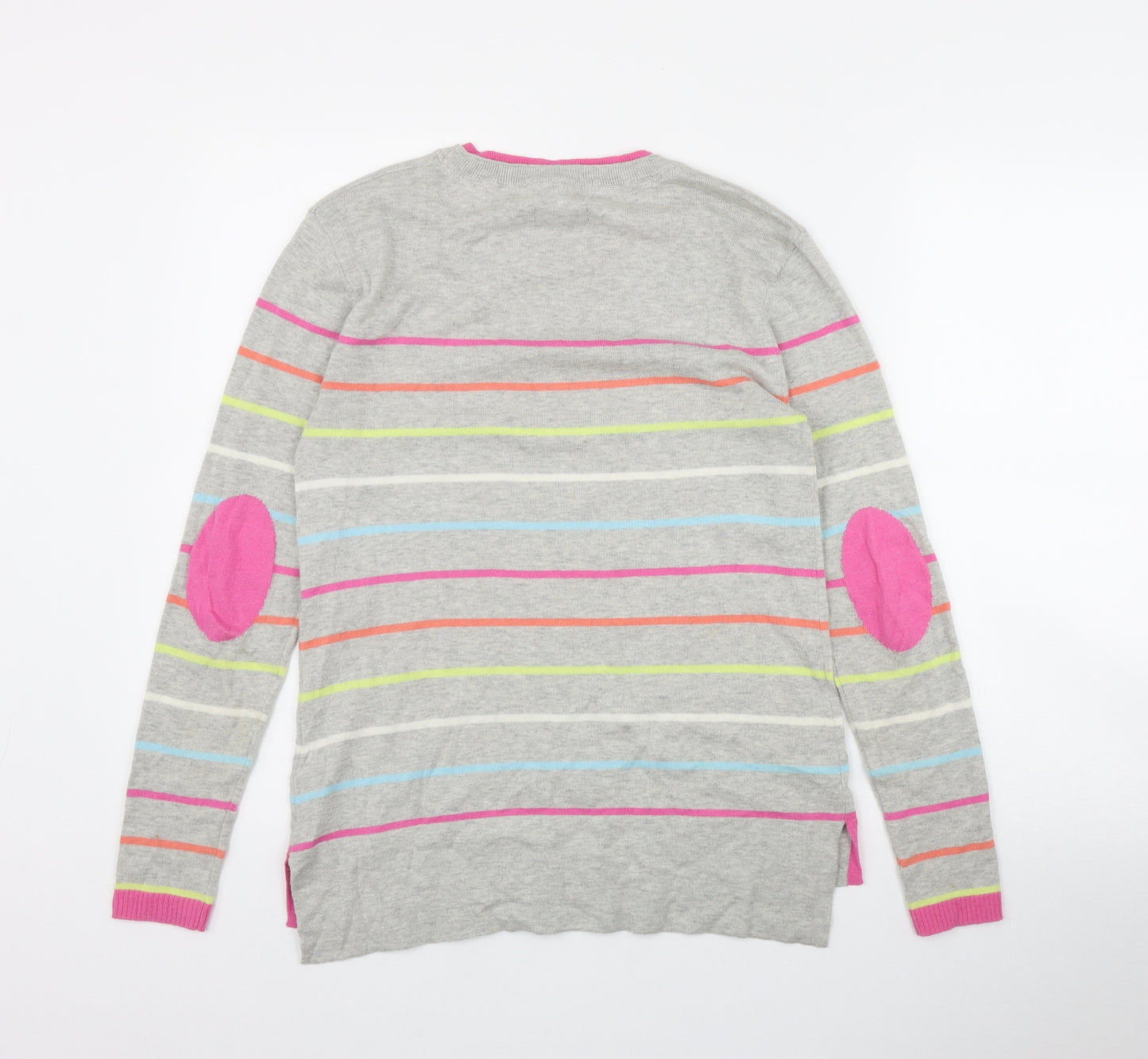White Stuff Womens Grey Round Neck Striped Wool Pullover Jumper Size 10