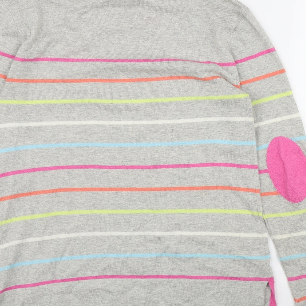 White Stuff Womens Grey Round Neck Striped Wool Pullover Jumper Size 10