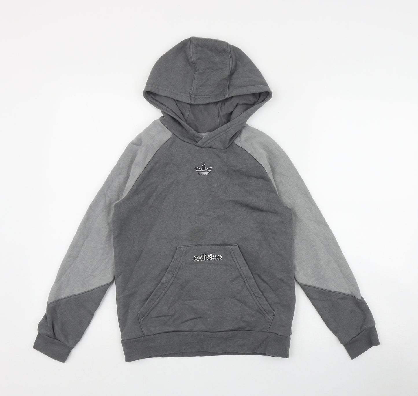 adidas Boys Grey Colourblock Cotton Pullover Hoodie Size 10-11 Years  Pullover