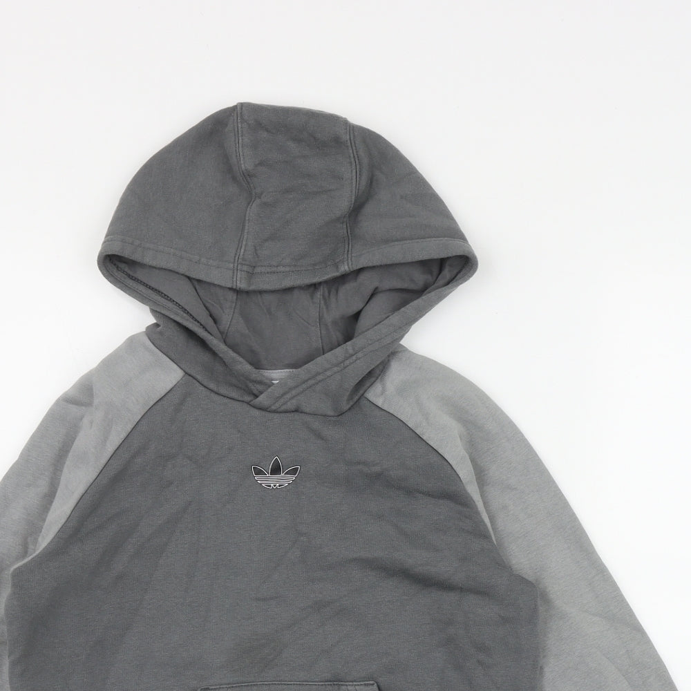 adidas Boys Grey Colourblock Cotton Pullover Hoodie Size 10-11 Years  Pullover