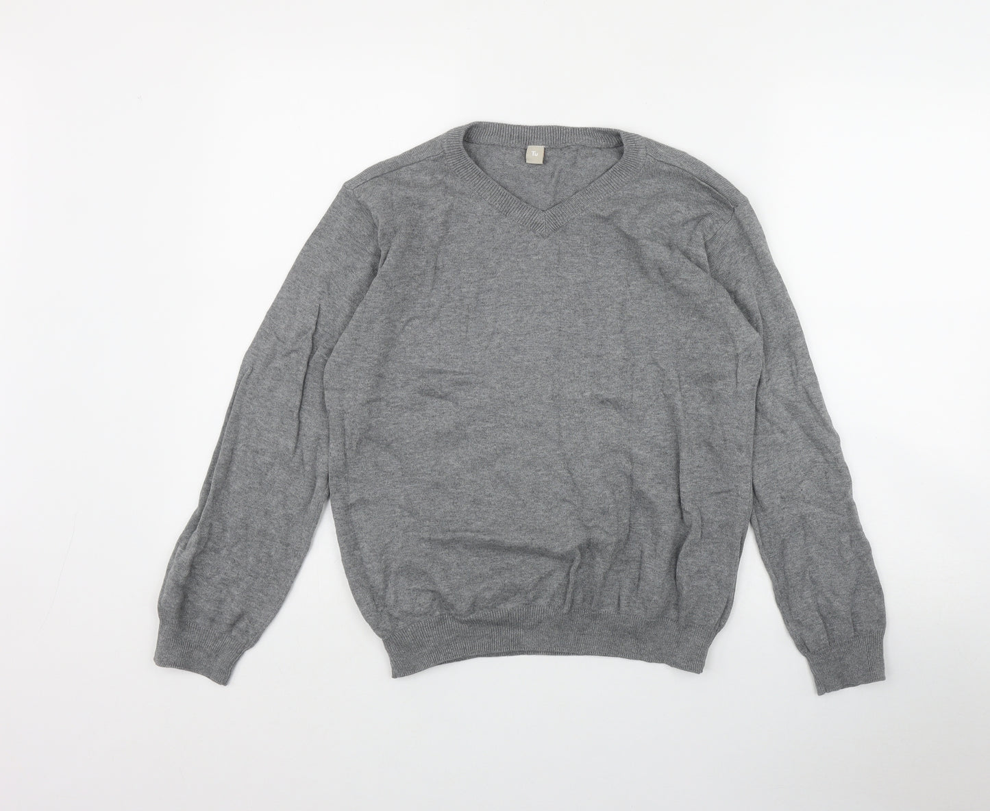 TU Boys Grey V-Neck  Cotton Pullover Jumper Size 12 Years  Pullover