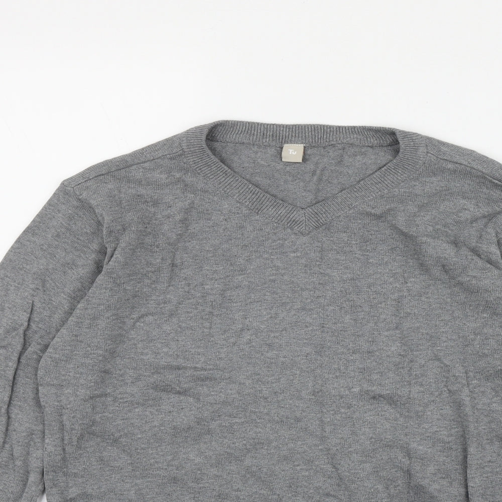 TU Boys Grey V-Neck  Cotton Pullover Jumper Size 12 Years  Pullover