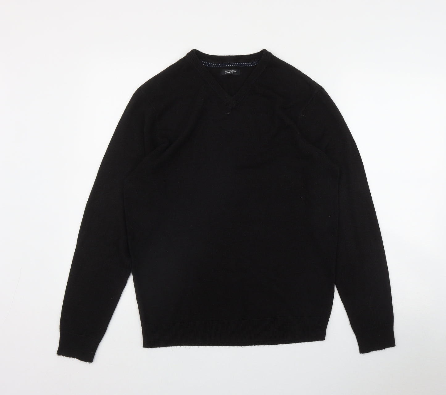 M&Co Mens Black V-Neck  Acrylic Pullover Jumper Size S