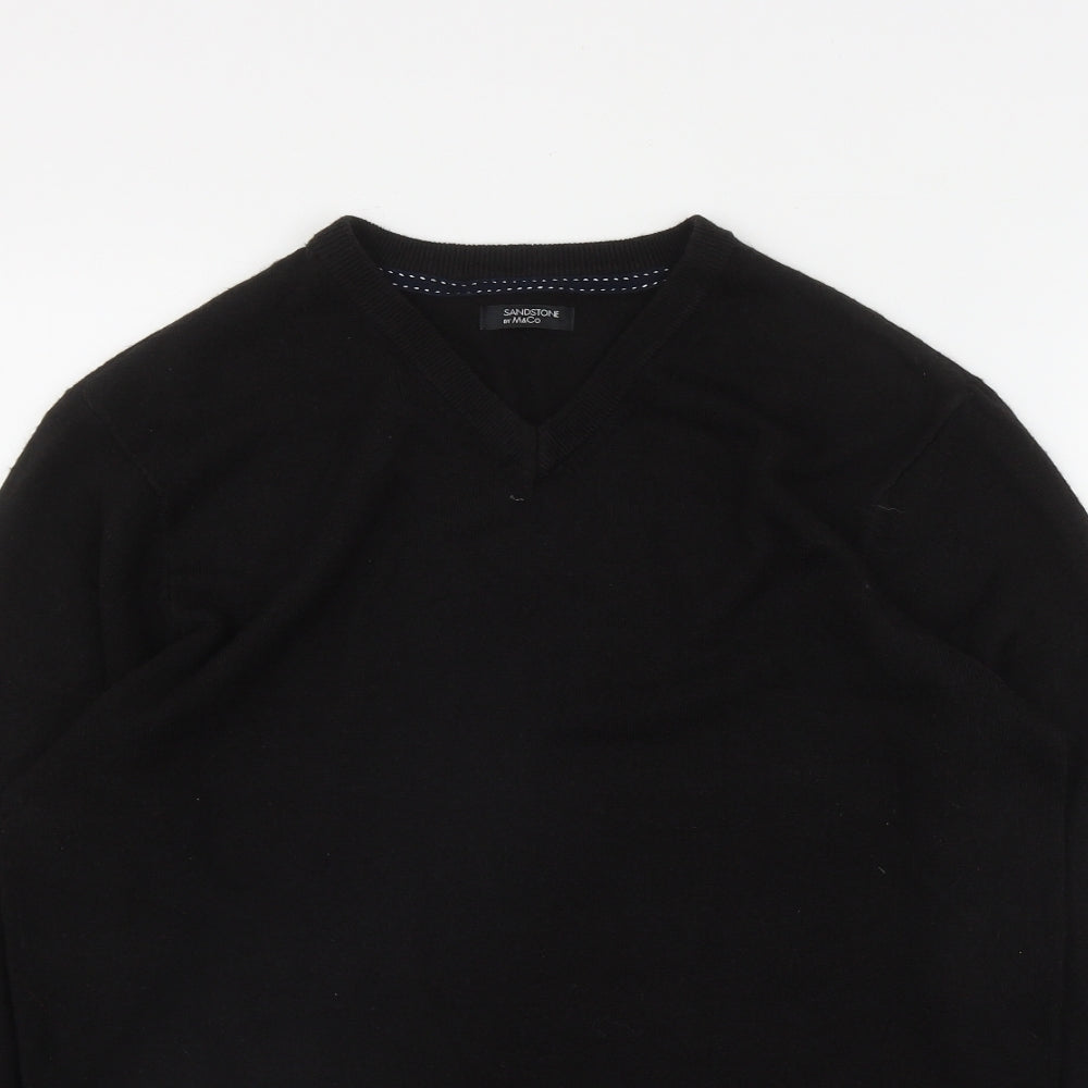 M&Co Mens Black V-Neck  Acrylic Pullover Jumper Size S