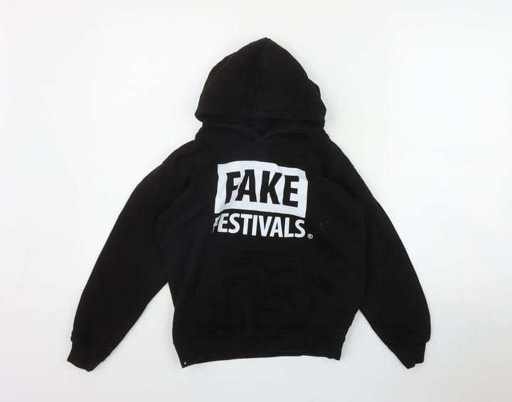 Awdis Boys Black  Cotton Pullover Hoodie Size 9-10 Years  Pullover