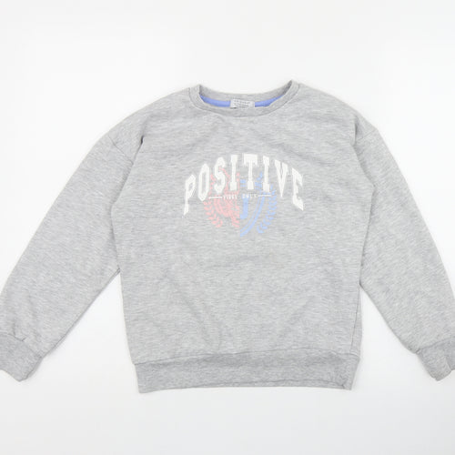 Primark Girls Grey  Cotton Pullover Sweatshirt Size 10-11 Years  Pullover - 'Positive Vibes only'