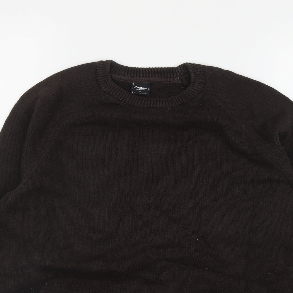 Cotton Traders Mens Brown Round Neck  Cotton Pullover Jumper Size S