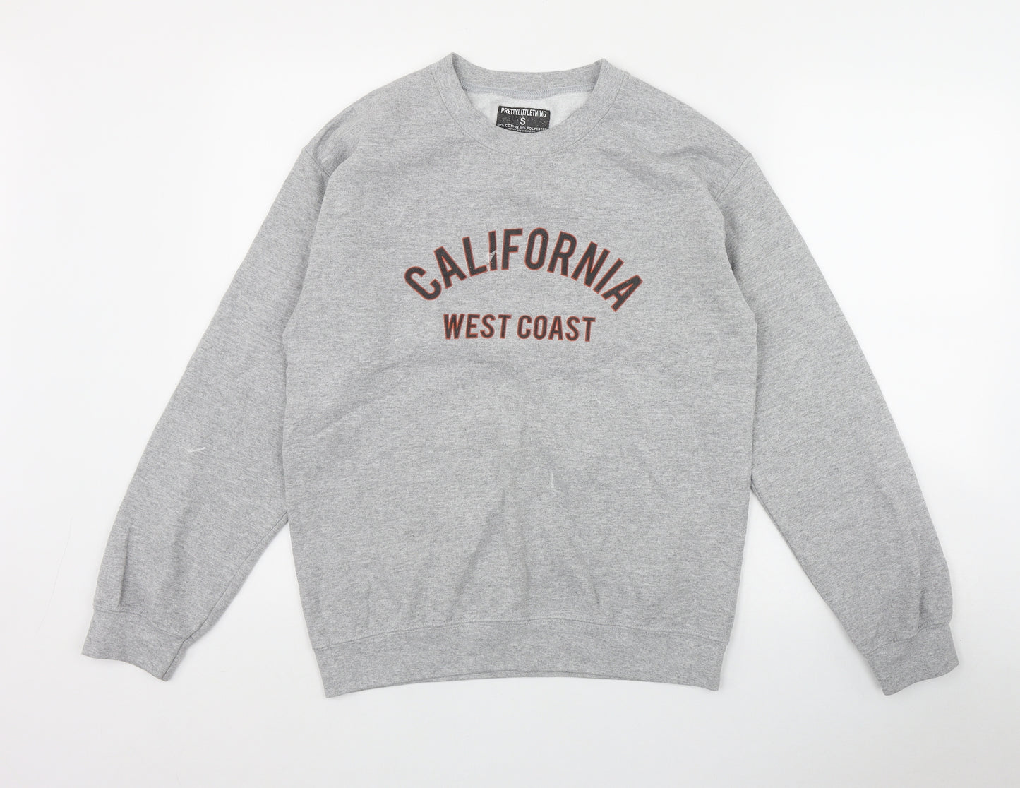 PRETTYLITTLETHING Womens Grey  Cotton Pullover Sweatshirt Size S  Pullover - 'California'