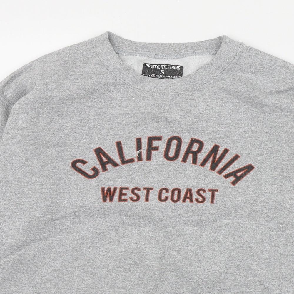 PRETTYLITTLETHING Womens Grey  Cotton Pullover Sweatshirt Size S  Pullover - 'California'