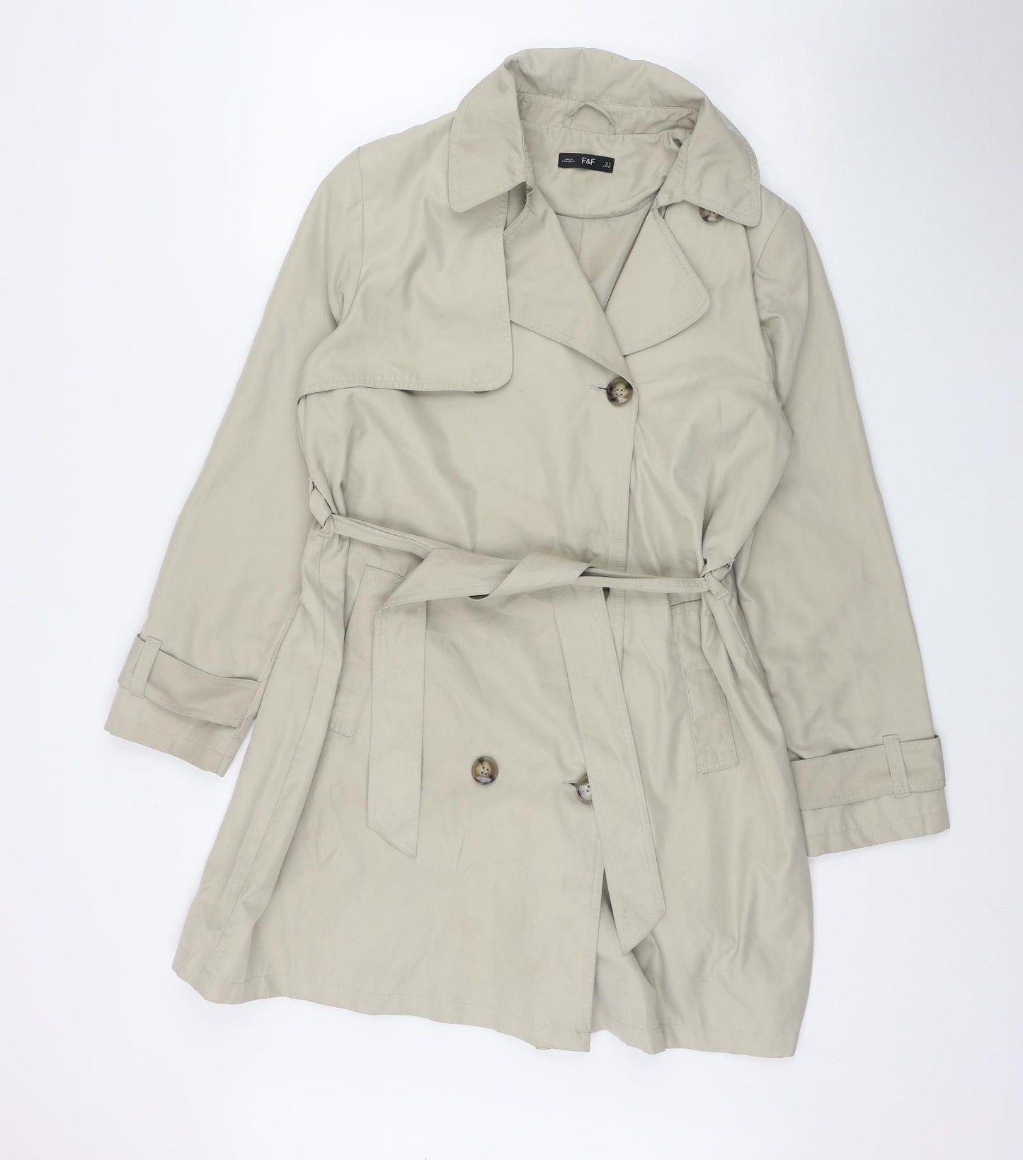 F&F Womens Beige   Trench Coat Jacket Size 12  Button