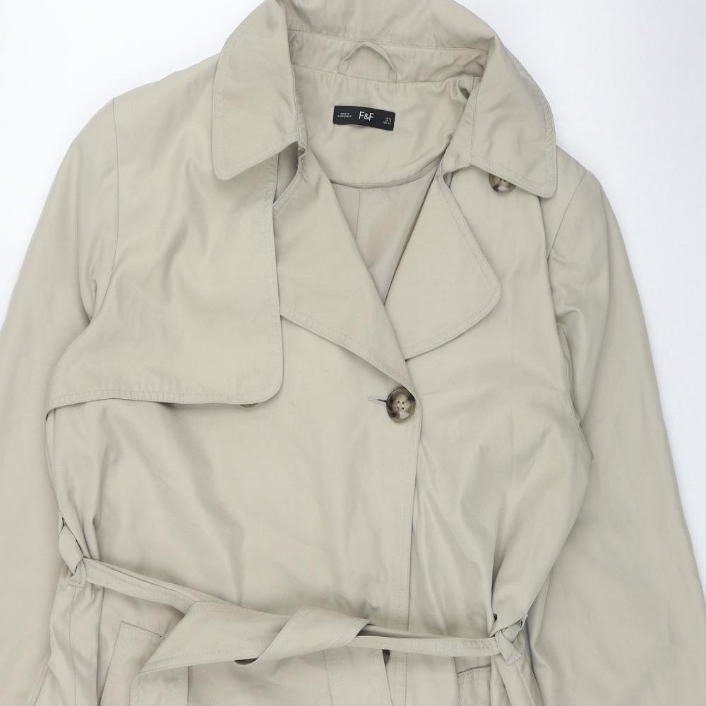 F&F Womens Beige   Trench Coat Jacket Size 12  Button