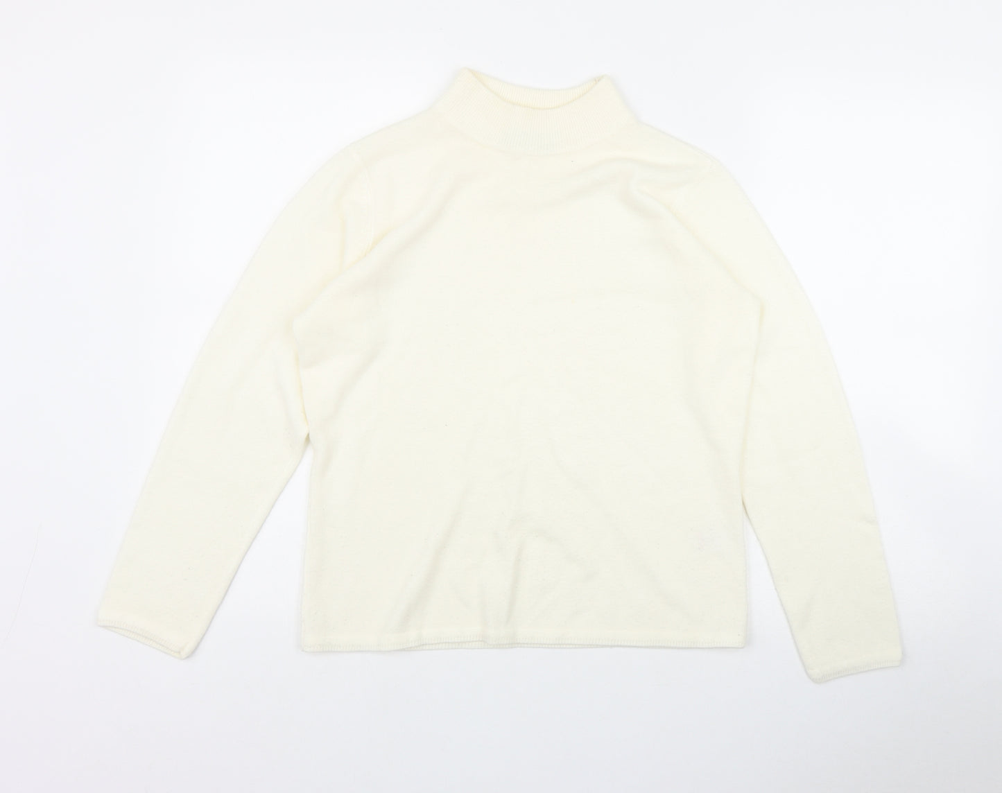 BM Womens Ivory Mock Neck  Acrylic Pullover Jumper Size S