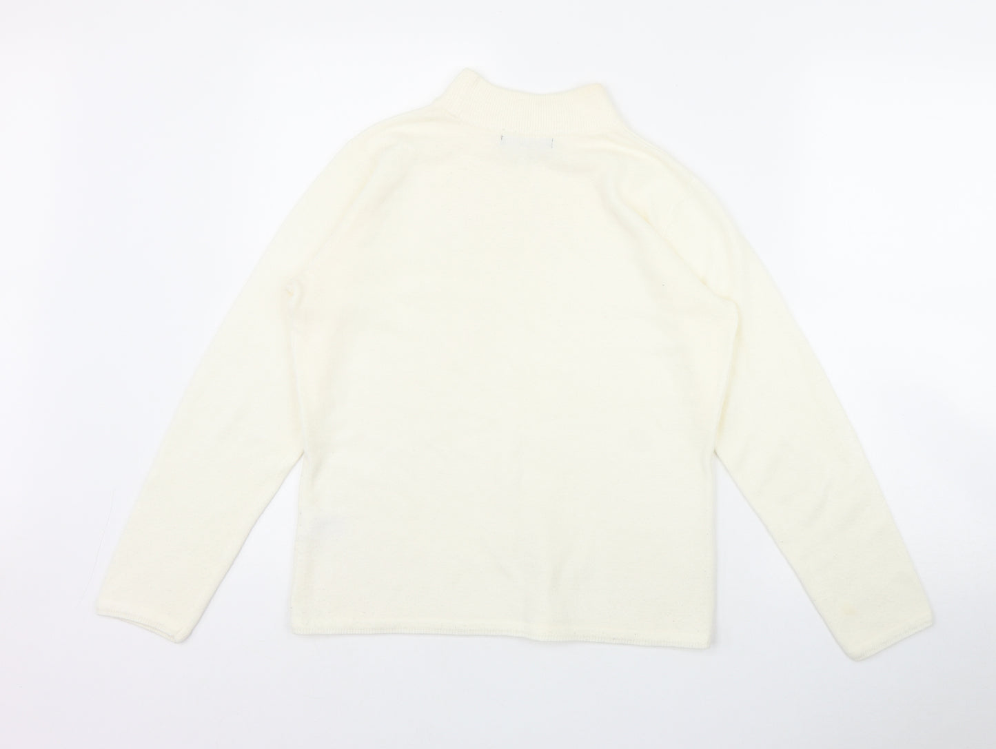BM Womens Ivory Mock Neck  Acrylic Pullover Jumper Size S