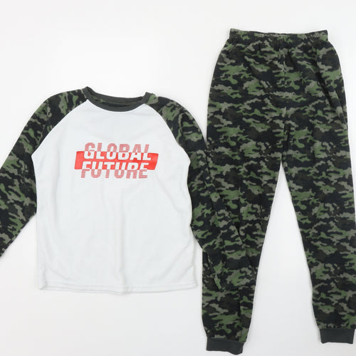 Primark Boys Green Camouflage Polyester  Pyjama Set Size 9-10 Years  Pullover - 'Global Future'