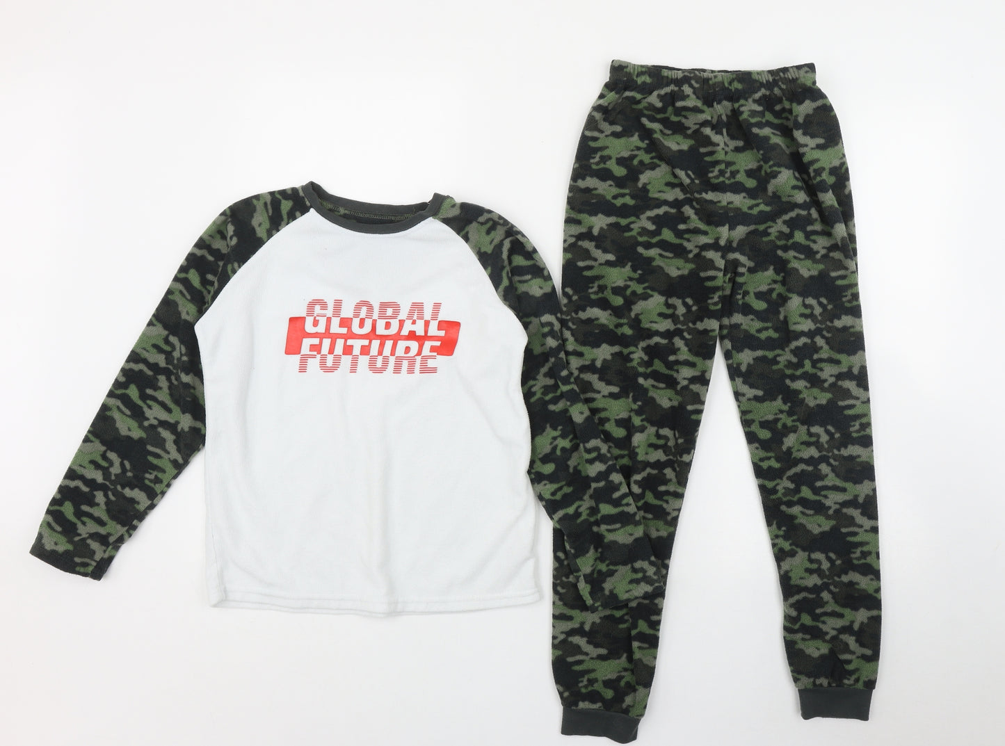 Primark Boys Green Camouflage Polyester  Pyjama Set Size 9-10 Years  Pullover - 'Global Future'