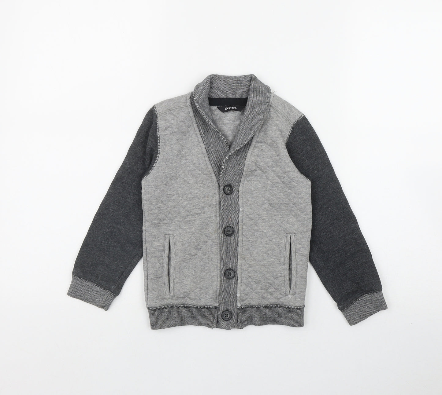 George Boys Grey V-Neck  Cotton Cardigan Jumper Size 3-4 Years  Button