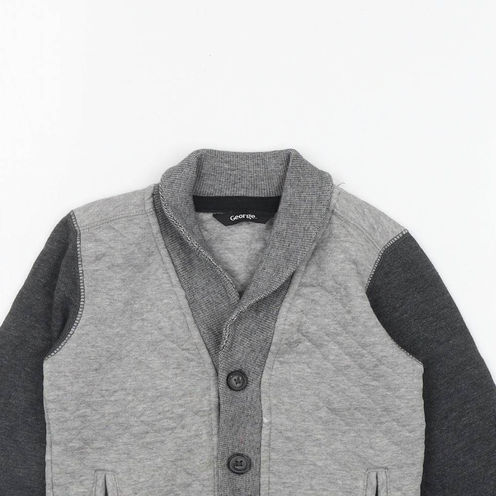 George Boys Grey V-Neck  Cotton Cardigan Jumper Size 3-4 Years  Button