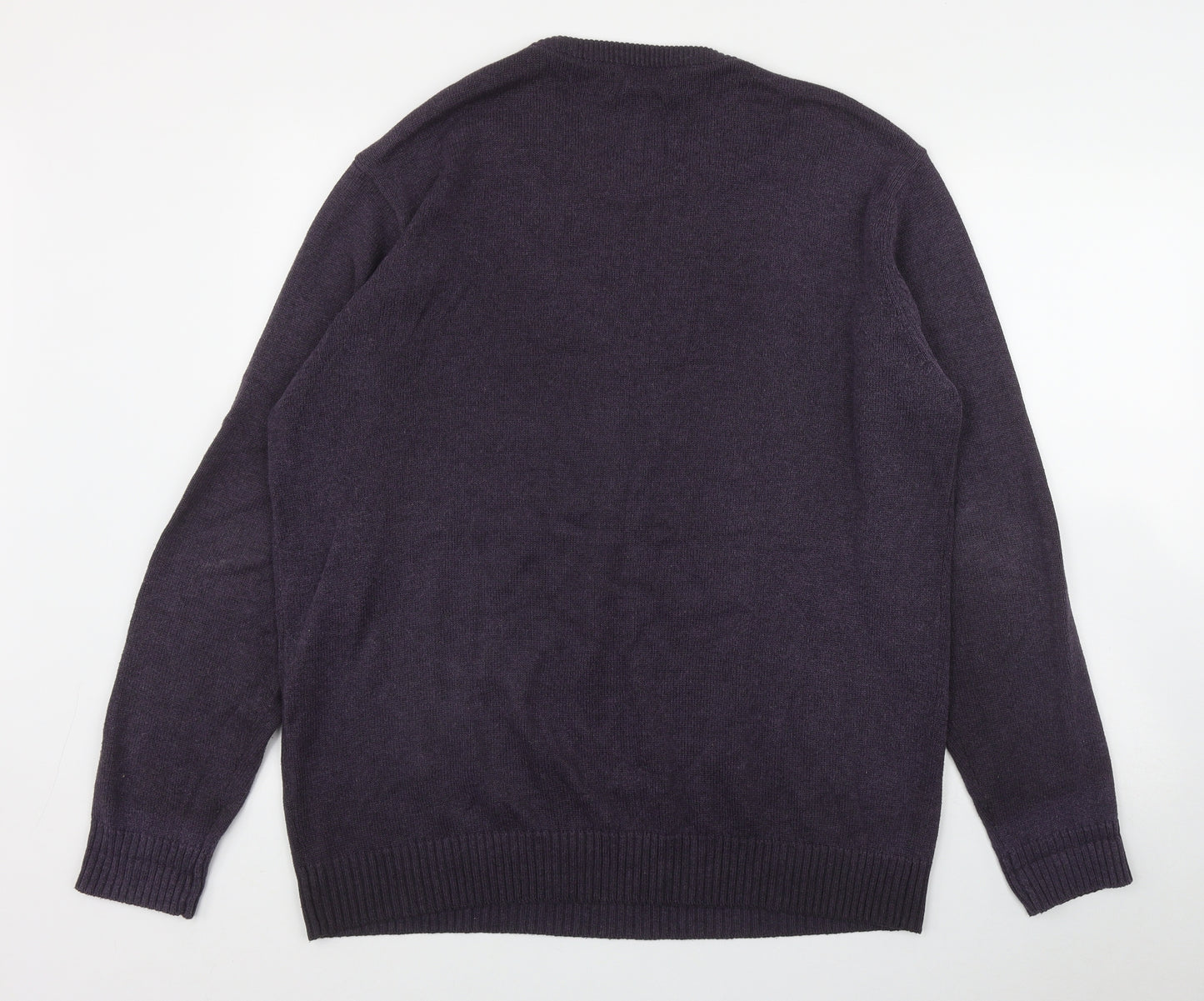Atlantic Bay Mens Purple Round Neck  Cotton Pullover Jumper Size L