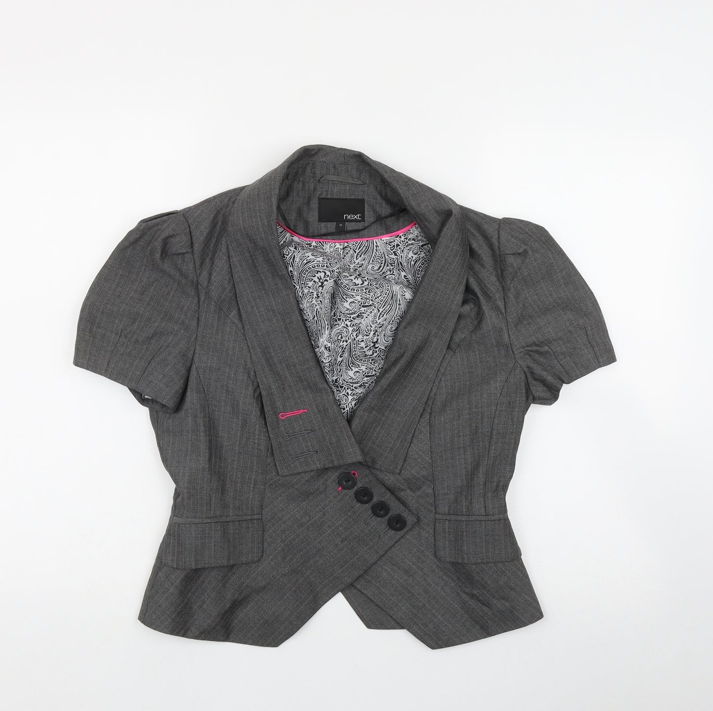 NEXT Womens Grey Striped  Jacket Blazer Size 12  Button