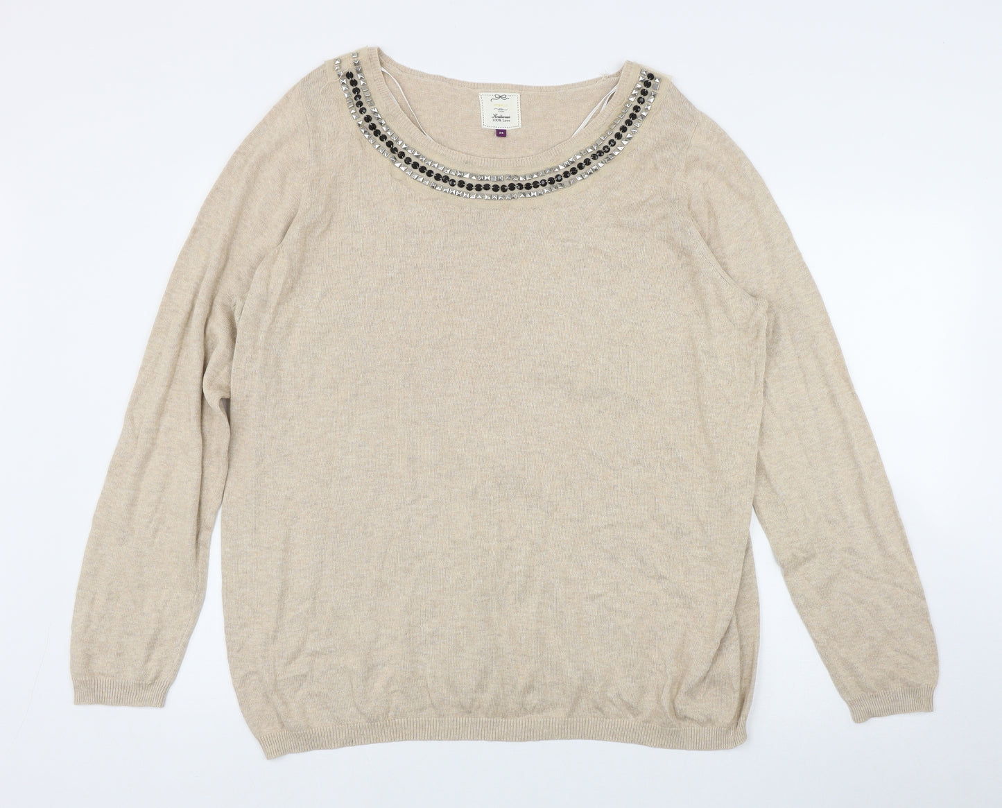 New Look Womens Beige Round Neck  Cotton Pullover Jumper Size 24